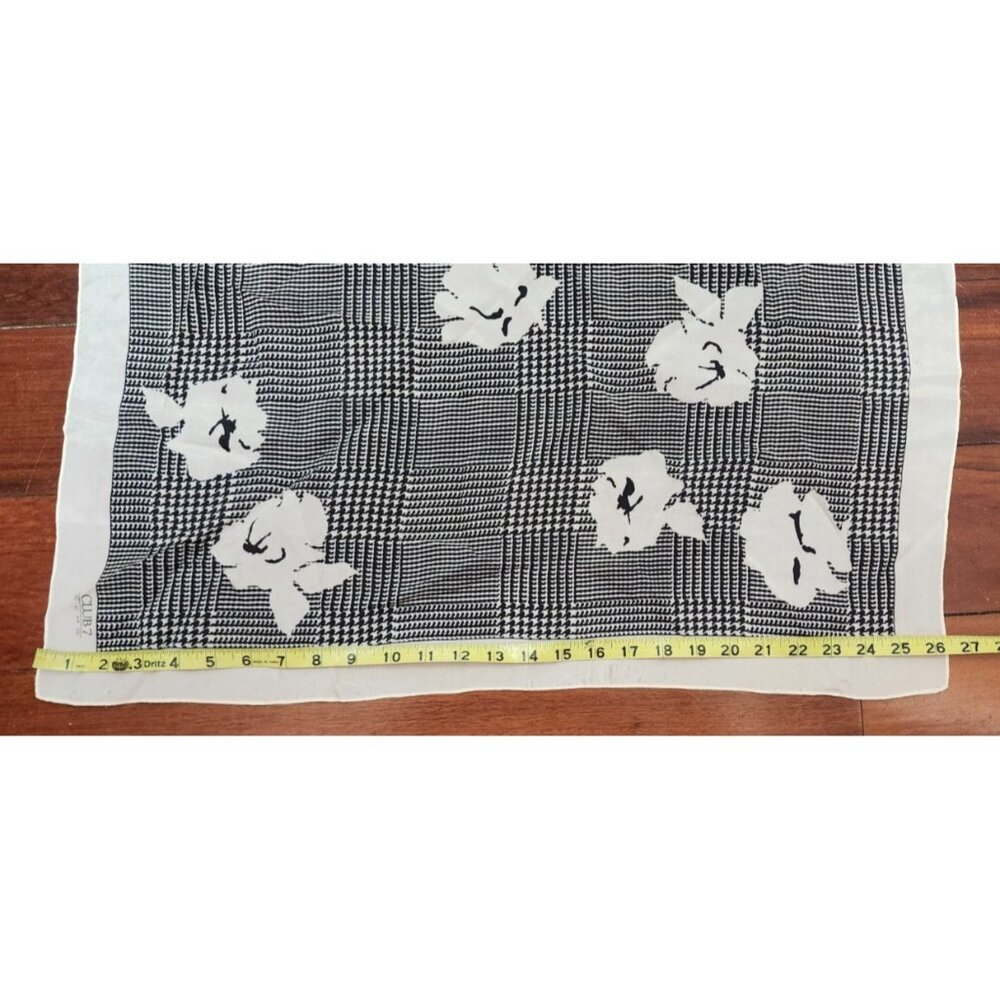 Echo Club 7 100% Silk Scarf Black White Floral Plaid Square 27” Vintage Designer - Picture 7 of 8